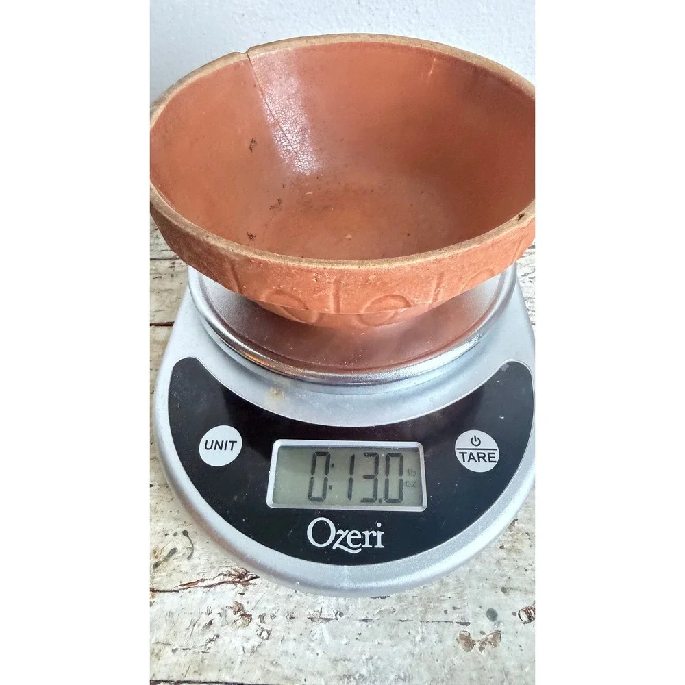 Vintage Oven Ware #5 Terracotta Mixing Bowl USA Embossed Geometric 6